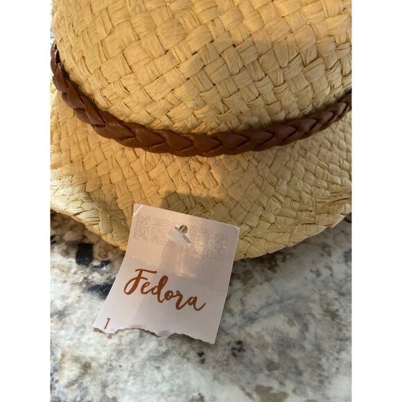 Mens Straw Fedora Hat Braided Faux Leather Band Natural Woven Beach Western - Picture 5 of 10